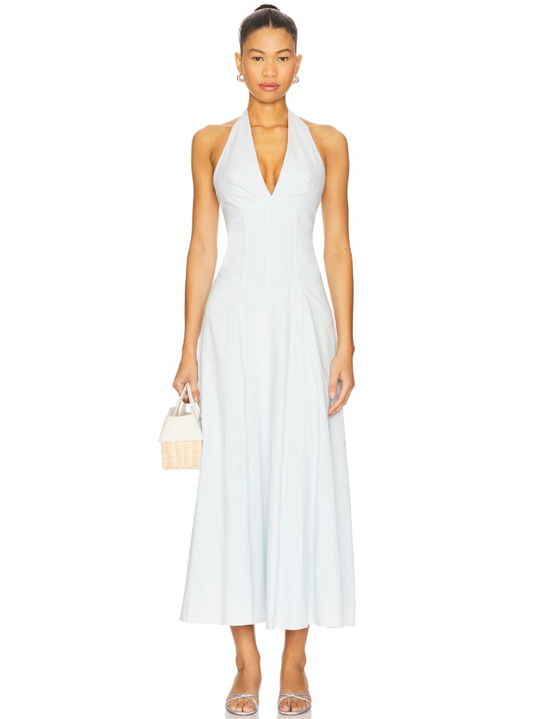 Sndys Talassa Maxi Dress In Light Powder Blue Halter Bustier Sundress Sun